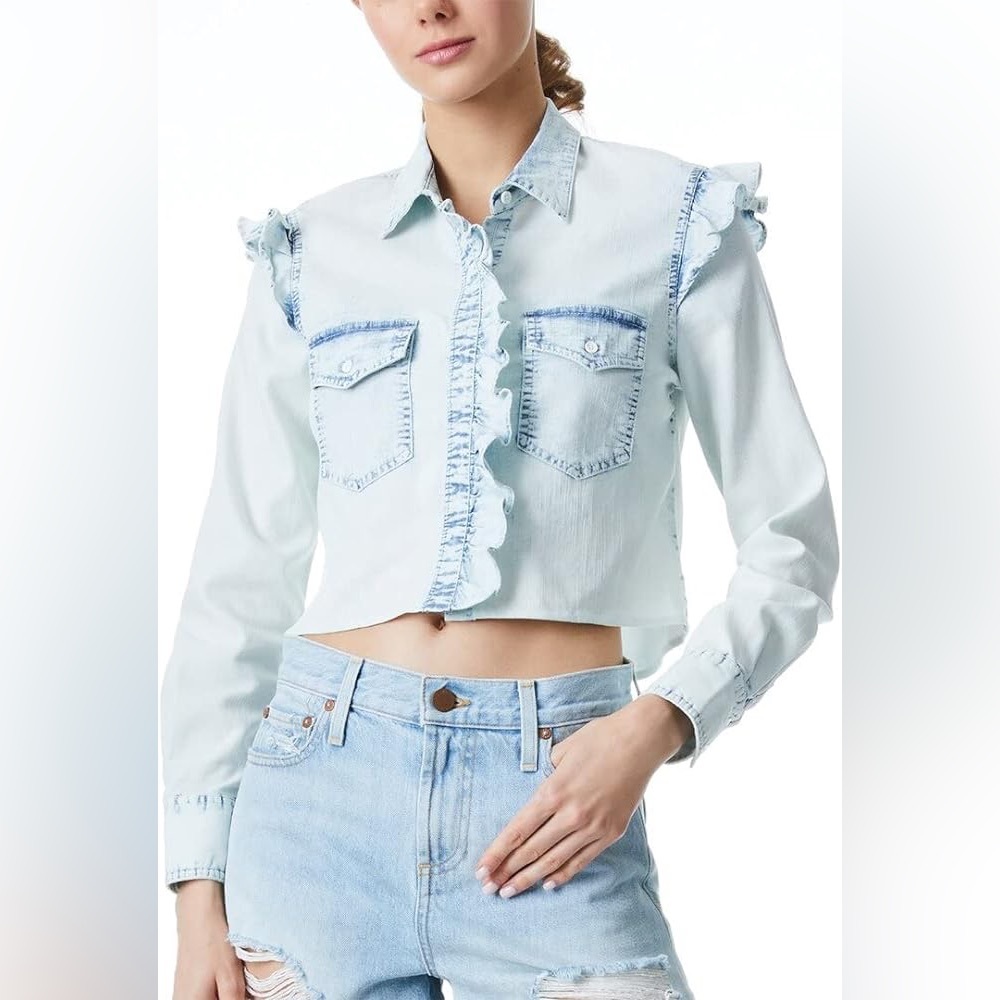 Alice and Olivia NWOT Hannah Ruffle Top - Picture 1 of 9